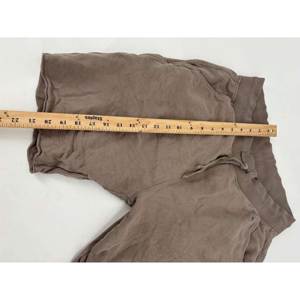 AllSaints Mens Raven Sweat Shorts Taupe Brown Ramskull Logo Raw Hem Size Medium - Picture 5 of 6
